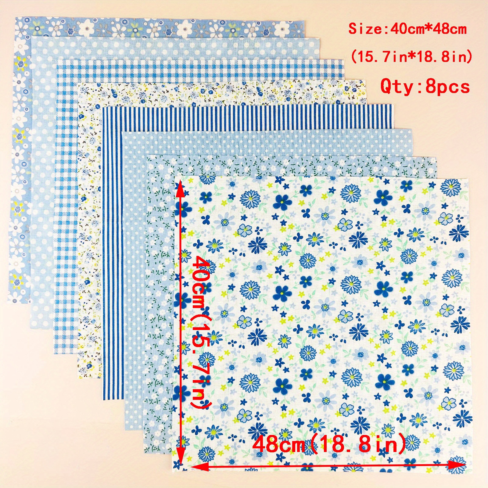 Image of Fabric 8pcs 15.7 X 18.8 Inch (40 X 48cm) Blue Quilting Sewing Craft Fabric Handmade Doll Clothes Fabric And Doll Packaging Fabrics For Sewing Quilting Handmade Crafts Supplies