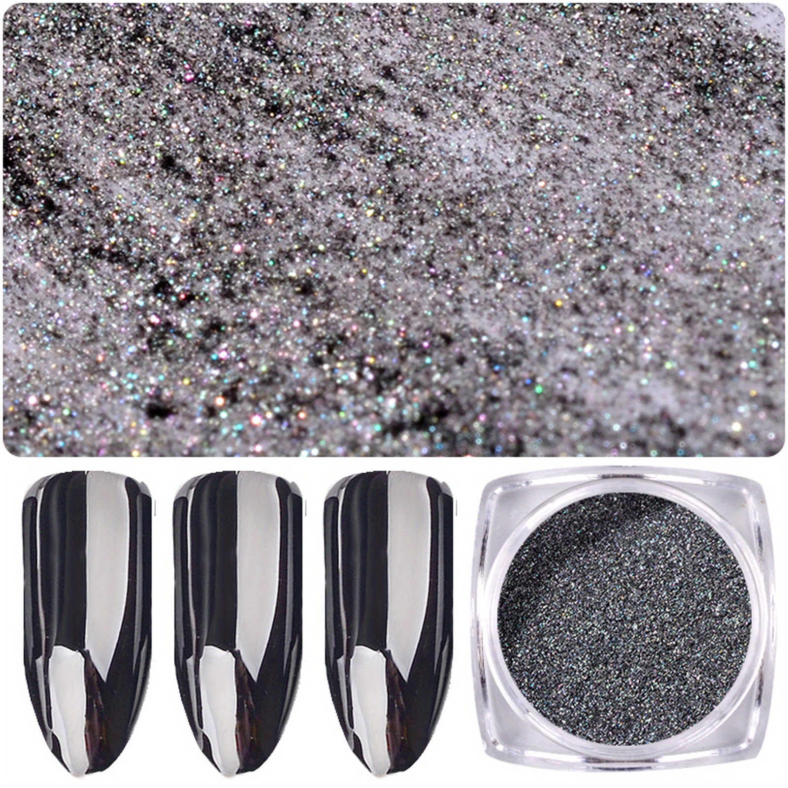 Nail Gang Pro Mirror Effect White Chrome Nail Pigment Powder Smokey Black  Nail Polish Powder Color Laser Glitter Powder Sequins Nail Art Decoration