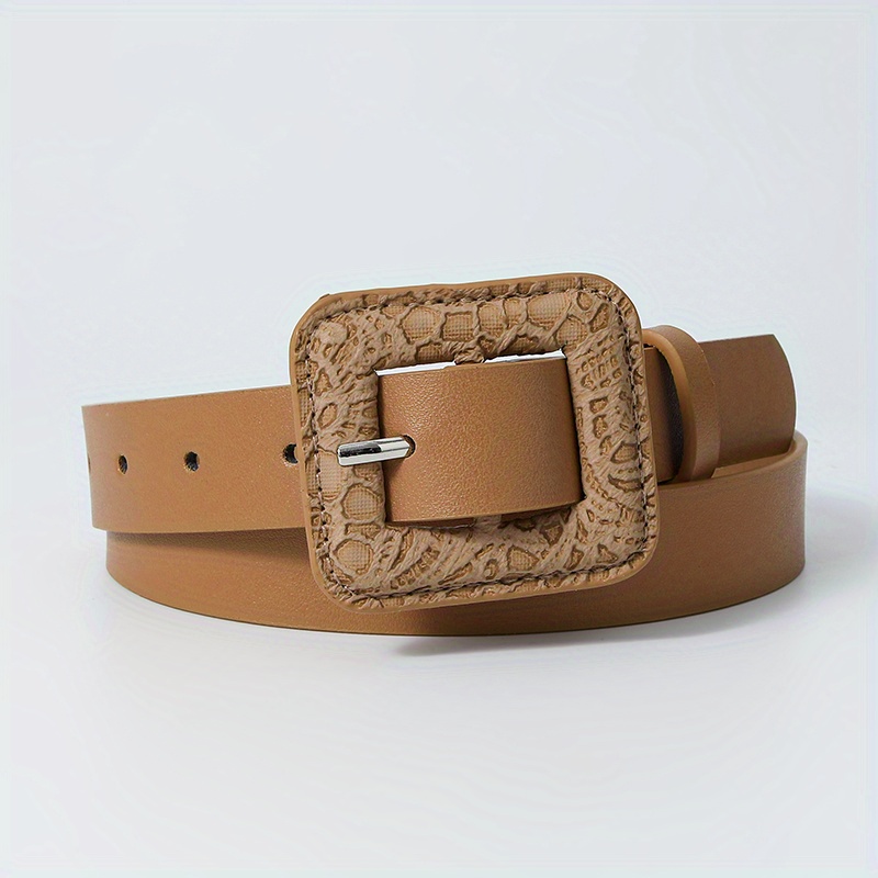 Snake Pattern Square Buckle Vintage Belt Women Dress Pants Belts