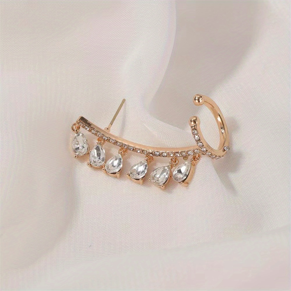 Faux Pearl Pendant Shiny Rhinestone Inlaid Ear Cuff Elegant Vocation Style  Banquet Wedding Accessories Female Gift