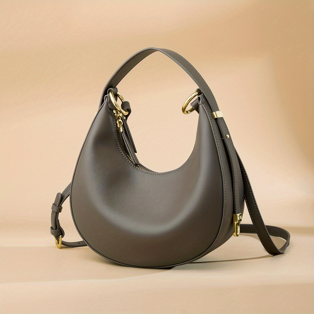 Crossbody Saddle Bag Crescent Shoulder Bag Half Moon Hobo Bag, Chocolate