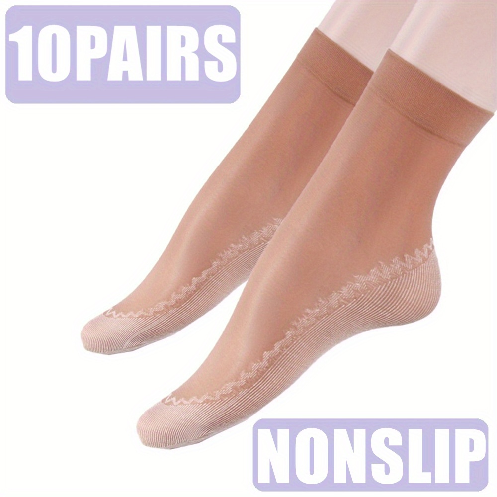 5-pairs Ultrathin Women Transparent Beautiful Lace Elastic Short Socks Non-slip  Socks