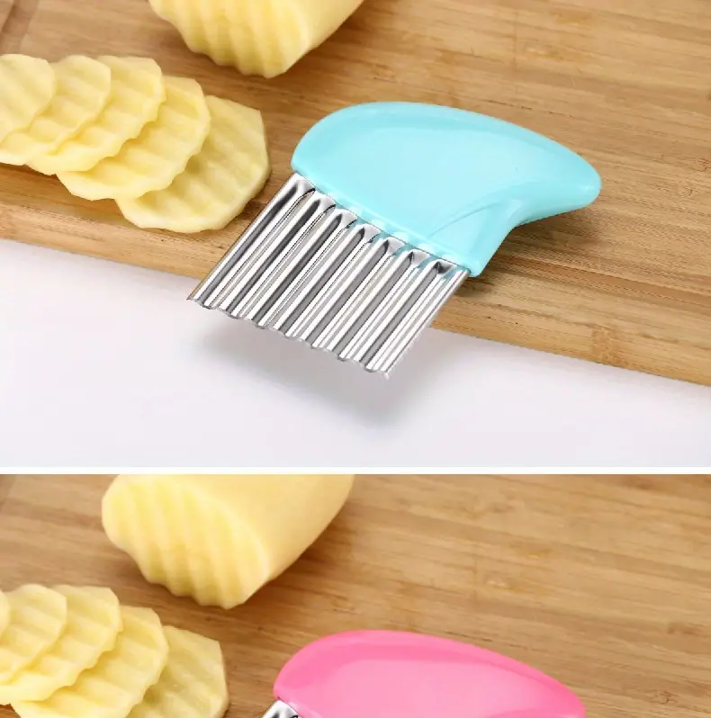 1pc stainless steel potato cutter french fries cut potato wave knife kitchen gadgets corrugated knife kitchen tool details 2
