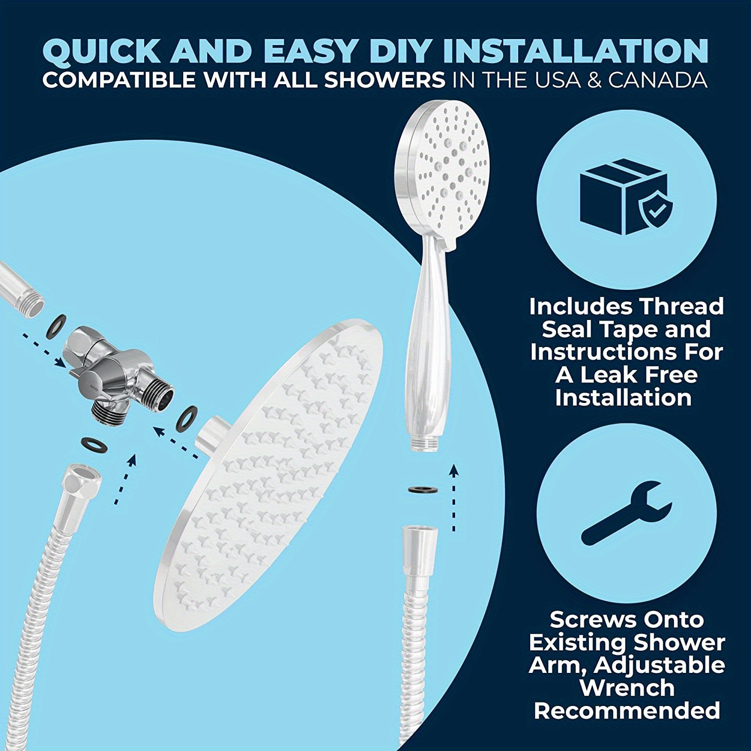 Metal 3way Shower Arm Diverter Valve, For Dual Shower Head Combo