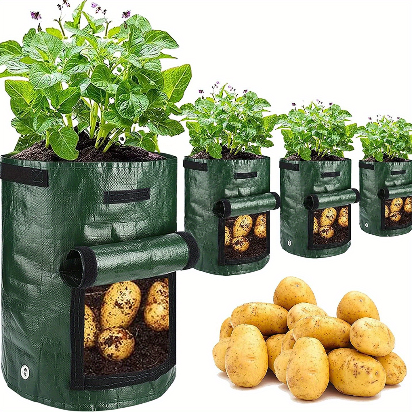 4 Pack - 10 Gallon Grow Bags, with Flap and Handles | adamsbargainshop