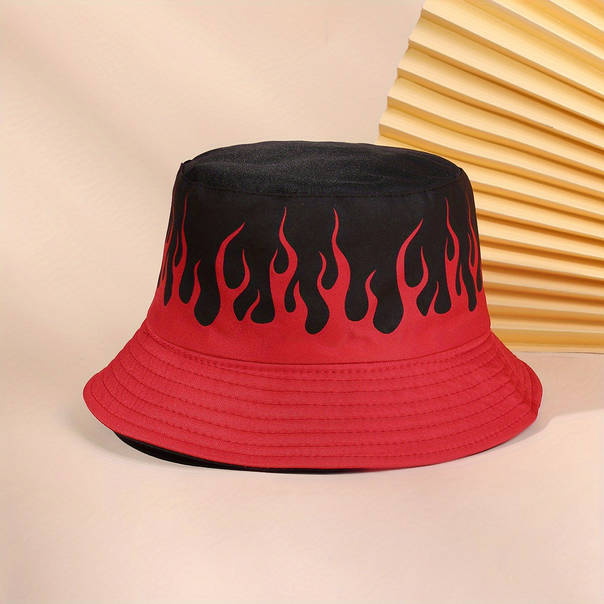 Red Flame Reversible Bucket Hat Trendy Color Block Fisherman - Temu