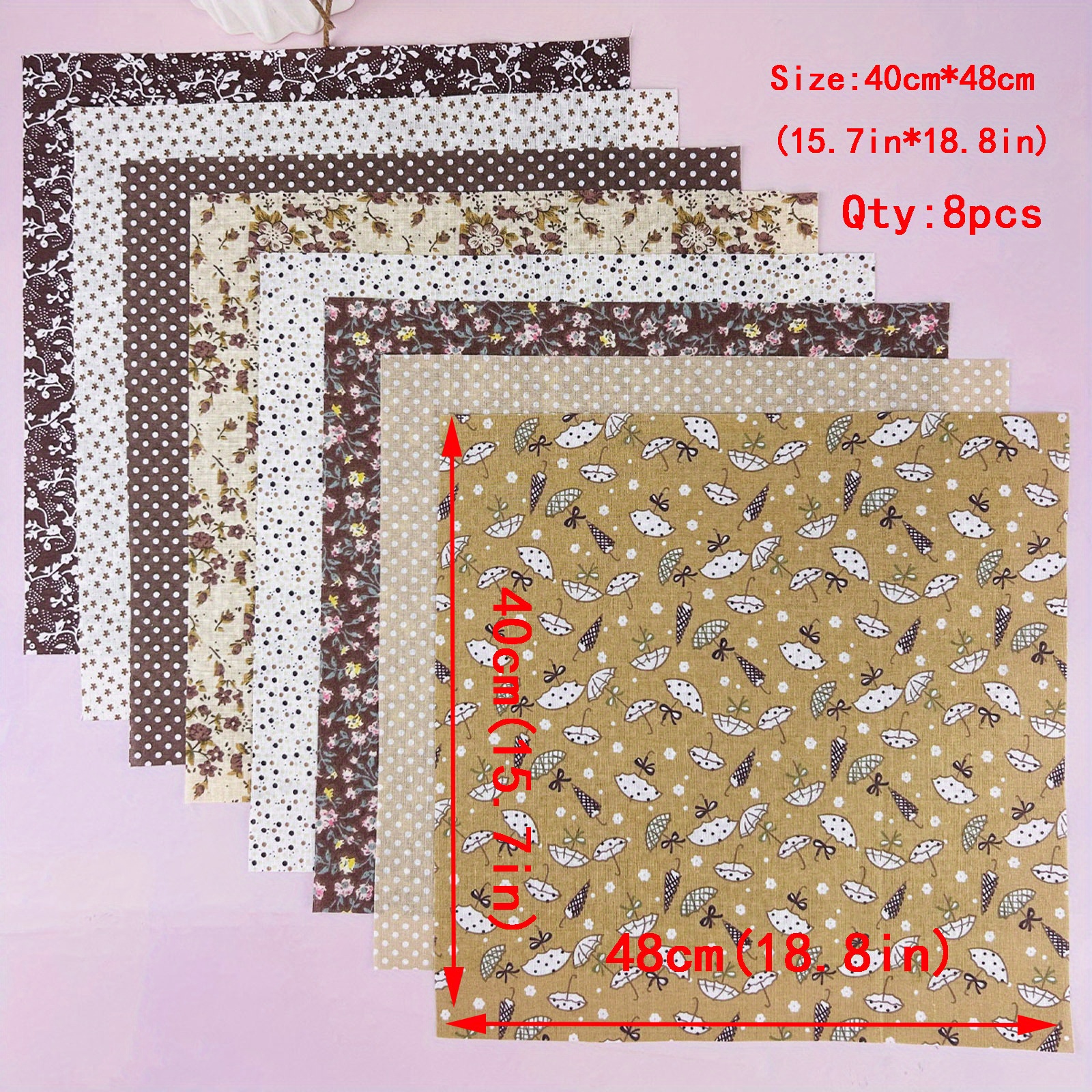 Image of Set Of 8pcs Of Coffee-colored Cotton Fabric Measuring 15.7 By 18.8 Inches (40 By 48 Cm), Suitable For Quilting And Projects Like Handmade Doll Outfits And Patch Sewing Crafts.