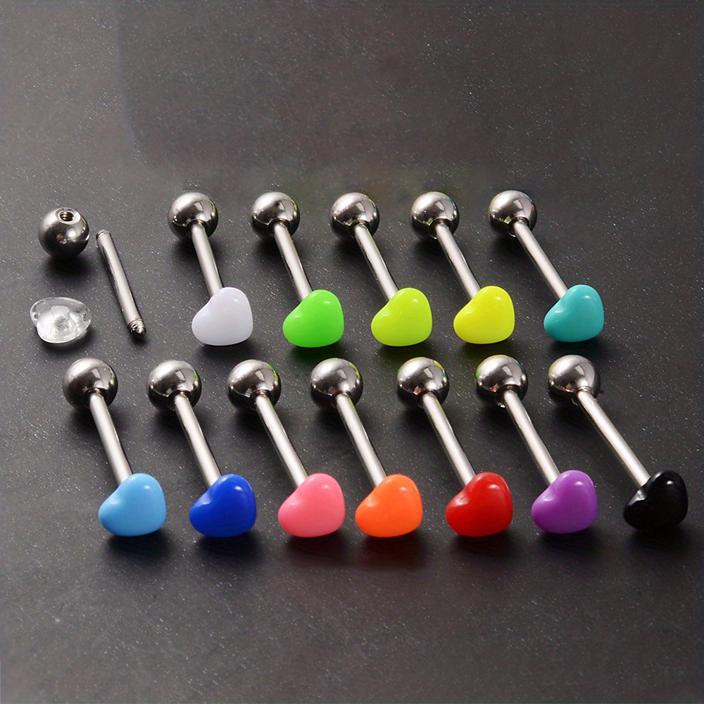 A Set Anti allergy Tongue Rings Women Acrylic Plastic Heart Temu