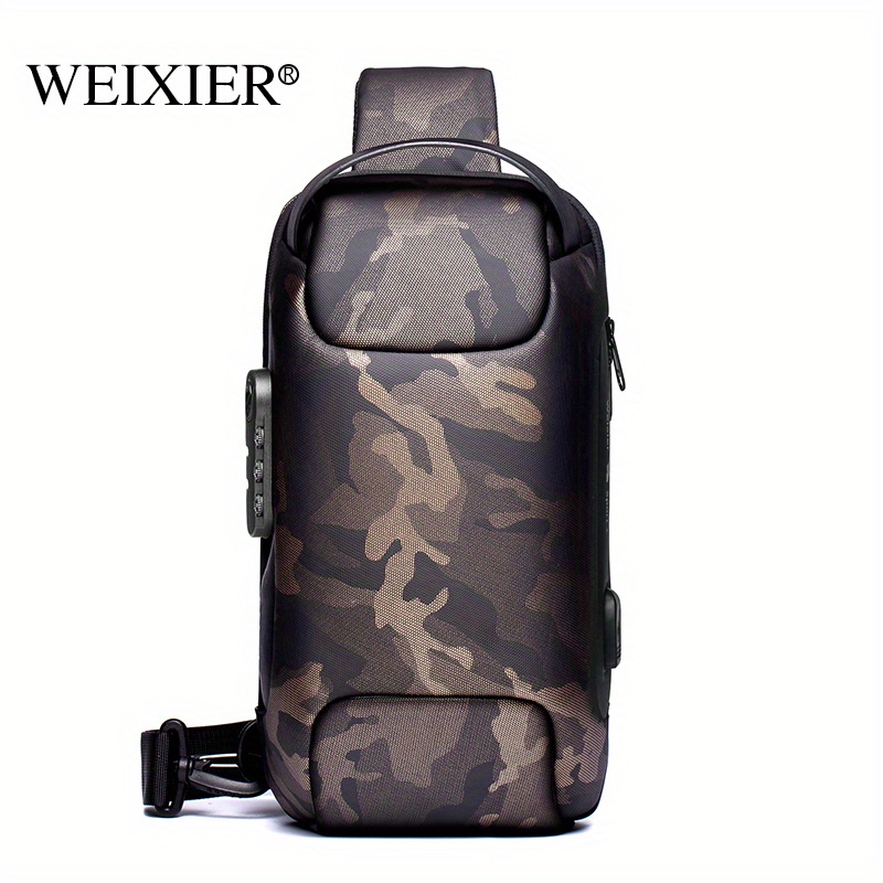 Men's Waterproof Waist Bag With USB Charging And Combination Lock Sling  Purse Chest Bag