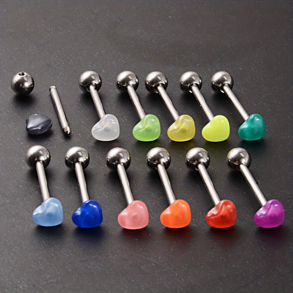A Set Anti allergy Tongue Rings Women Acrylic Plastic Heart Temu