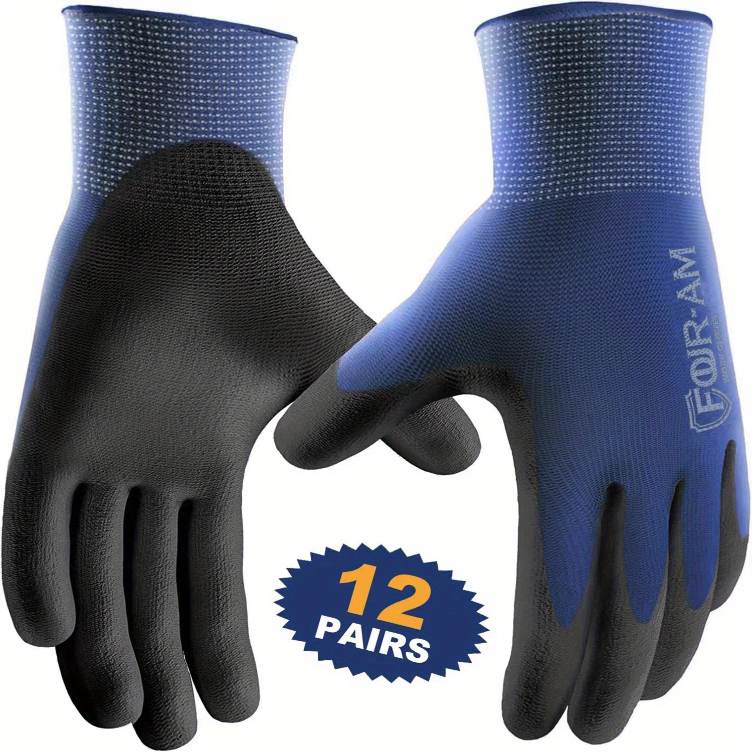 DULFINE Ultra-Thin PU Coated Work Gloves-12 Pairs,Excellent Grip,Nylon  Shell Black Polyurethane Coated Safety Work Gloves, Knit Wrist Cuff,Ideal  for Light Duty Work. (Extra Large) X-Large Black 