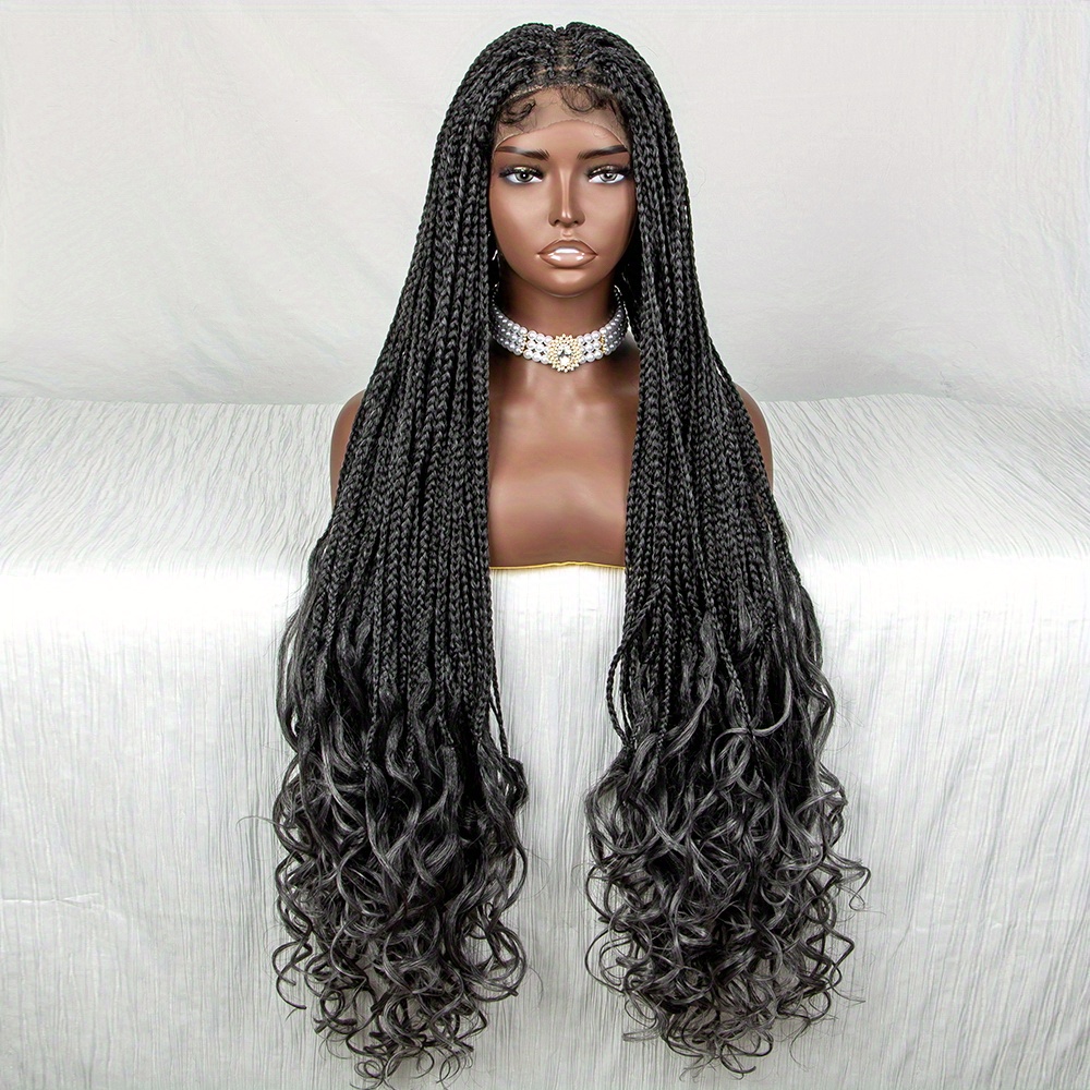 Ombre Box Braided Wigs Long Soft Ombre Black Burgundy Braid - Temu