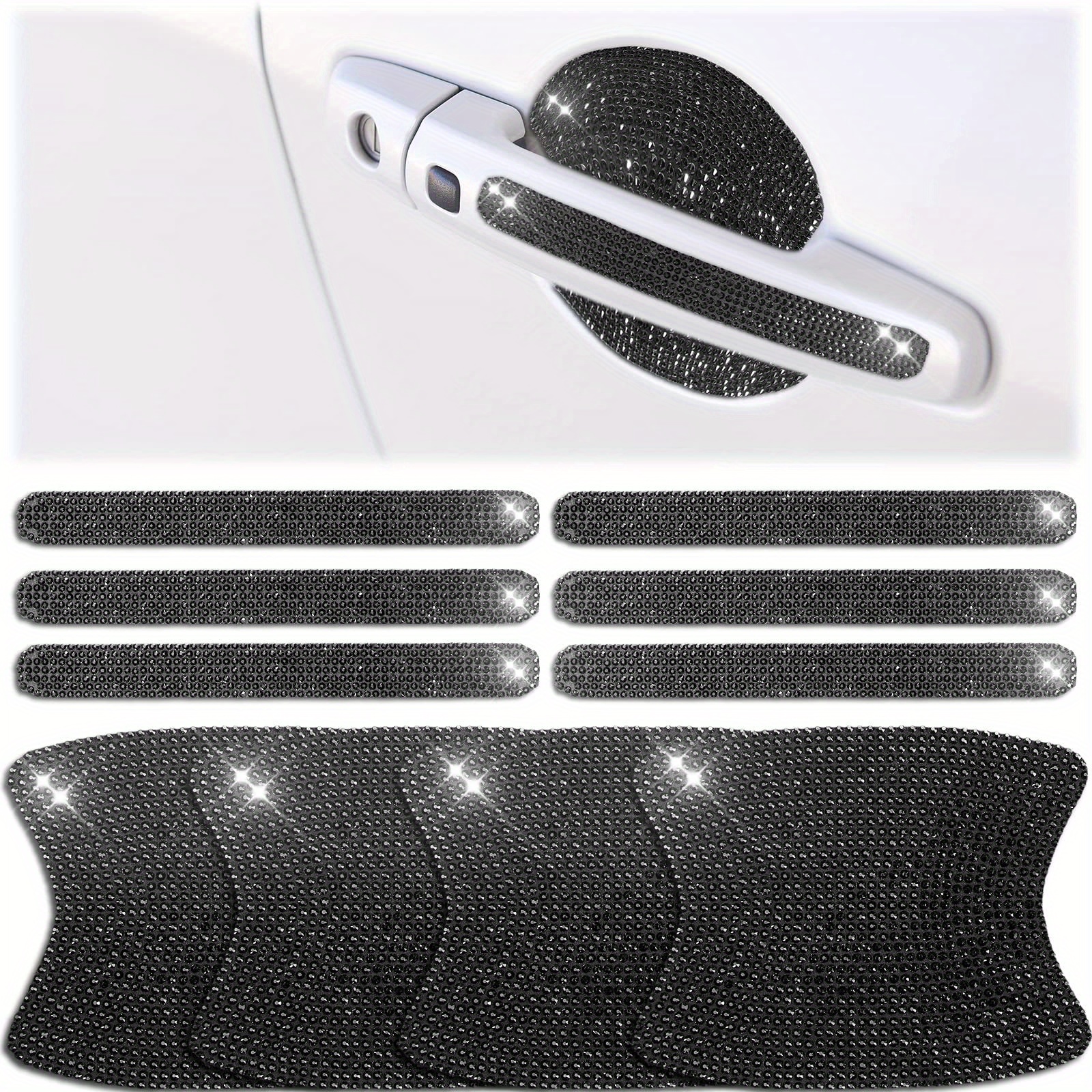 8 Pieces Shiny Rhinestone Car Door Handle Paint Scratch Protector Sticker  Glitter Auto Door Handle Scratch Cover Guard Protective Sticker Set Bling Exterior  Car Accessories, Black and White 