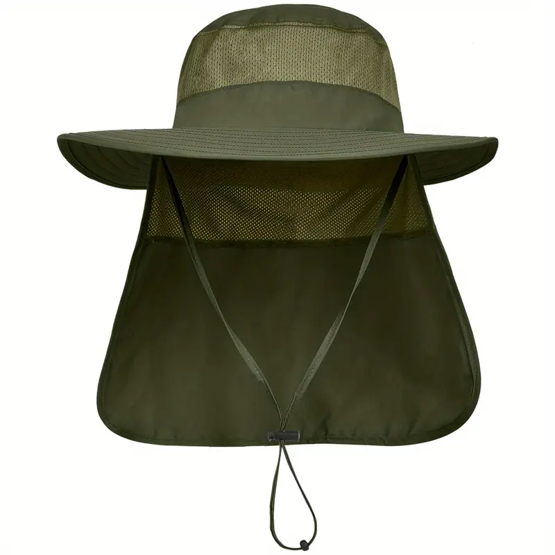 Army Green Sporty Sun Protection Hat, Beanie, Men's Mens Wide Brim Fishing Hiking Neck Flap Garden Work Hat With