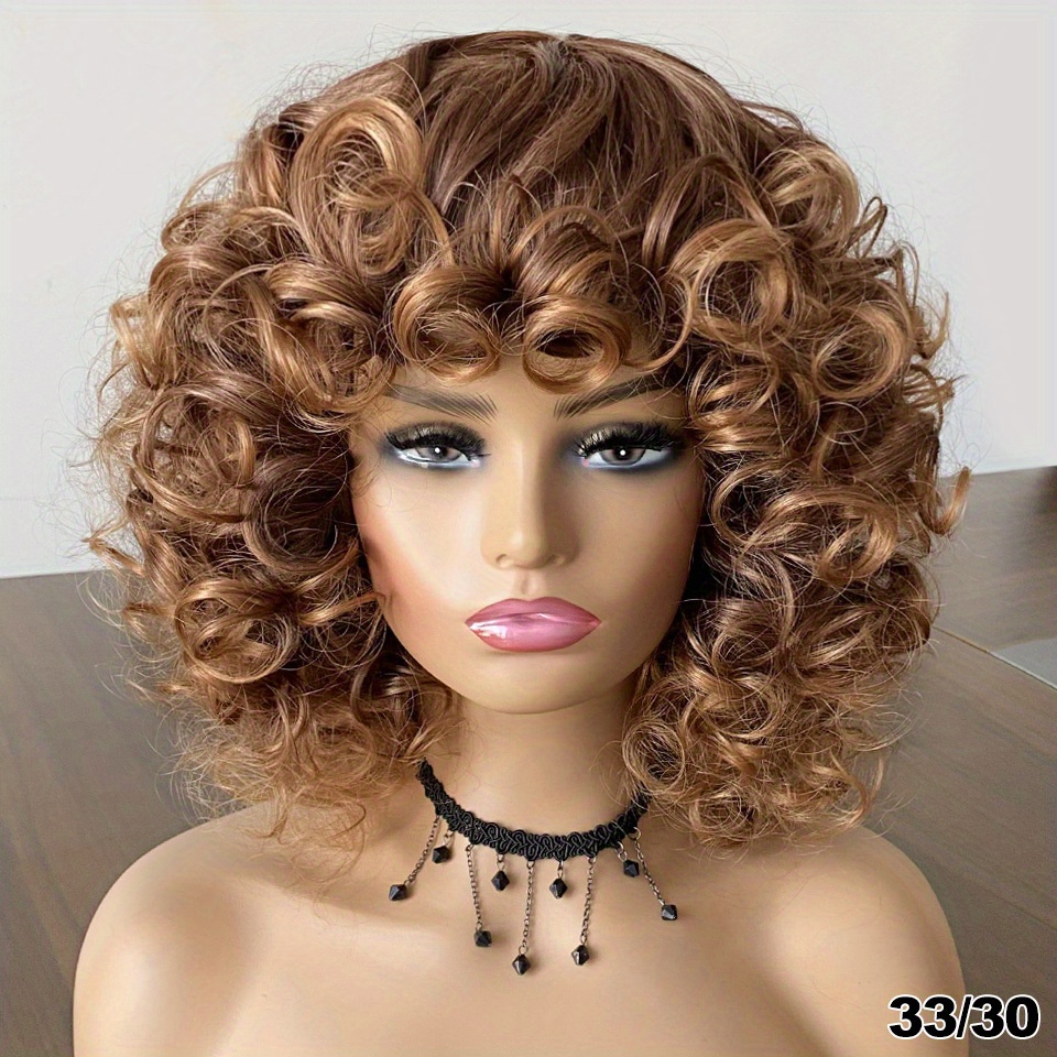 Short Hair Afro Curly Wig Bangs Women Big Curly Wigs Ombre Temu