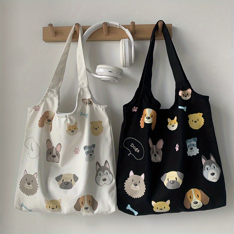 Kawaii Cartoon Dogs Print Bag Lightweight Canvas Shoulder - Temu