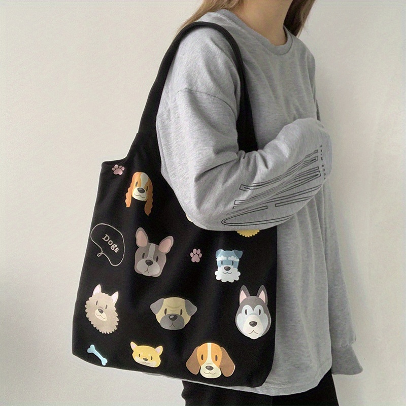 Kawaii Cartoon Dogs Print Bag Lightweight Canvas Shoulder Temu