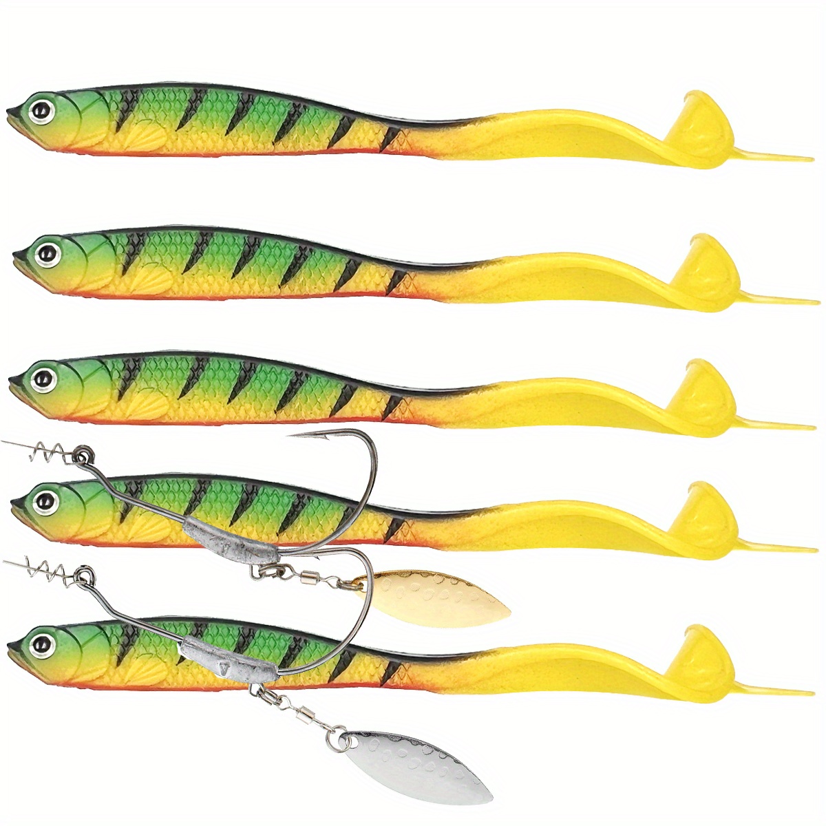 ATORSE® 5 Pieces Soft Plastic Fishing Baits T Tail Fishing Lure Crankbait  with Hooks 11Cm/4.3Inch 19G : : Home & Kitchen