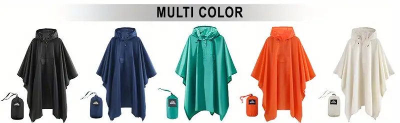 solid waterproof rain poncho reusable hooded raincoat unisex rainwear jacket with pocket details 1
