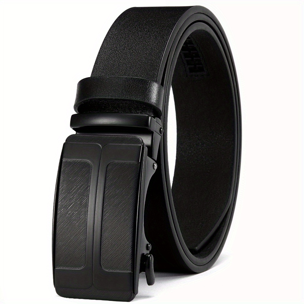Designer Black Leather Mens Belts Automatic Buckles Ratchet Dress