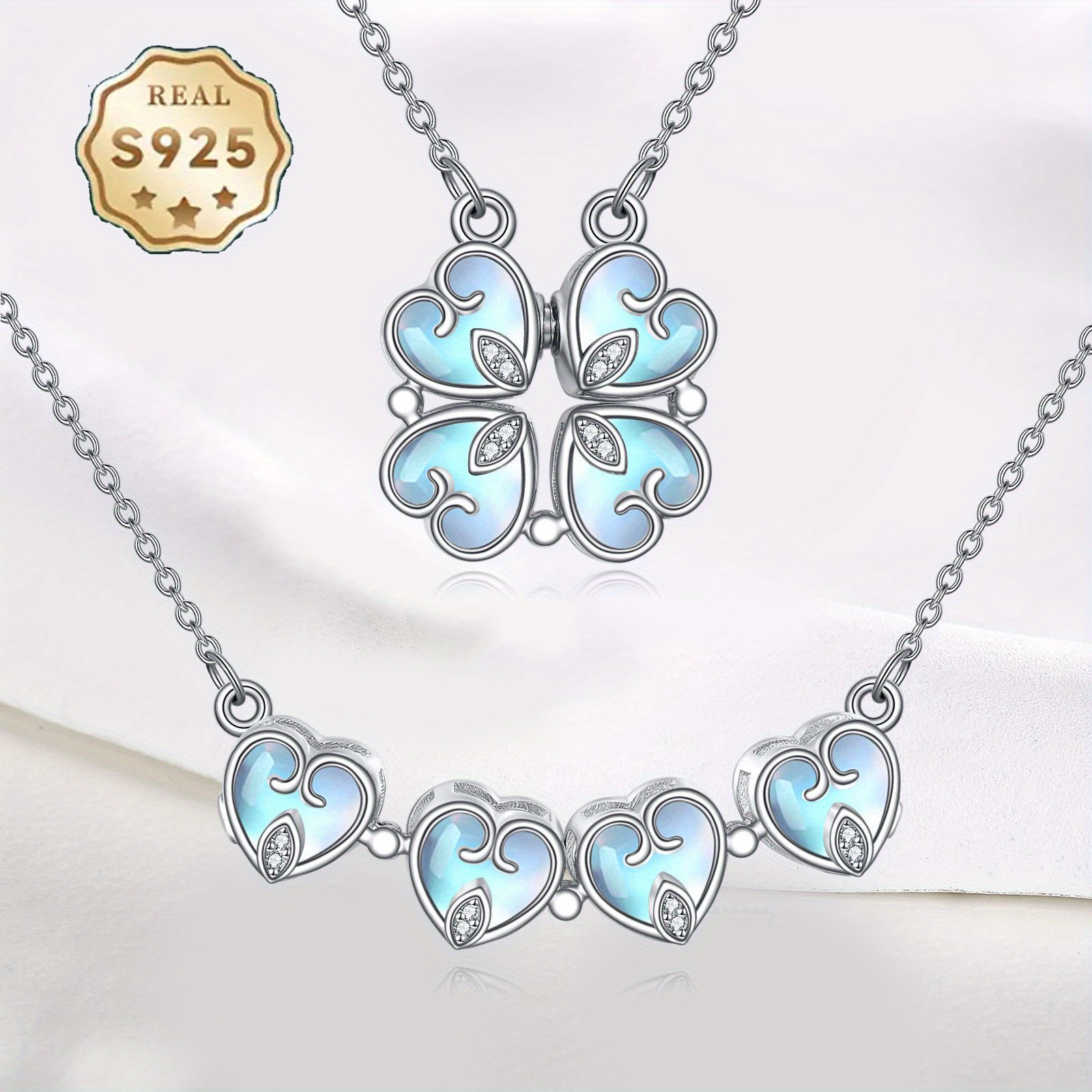Yfn Clover Necklace For Women, Featuring A Sterling Silver Heart-shaped Pendant That