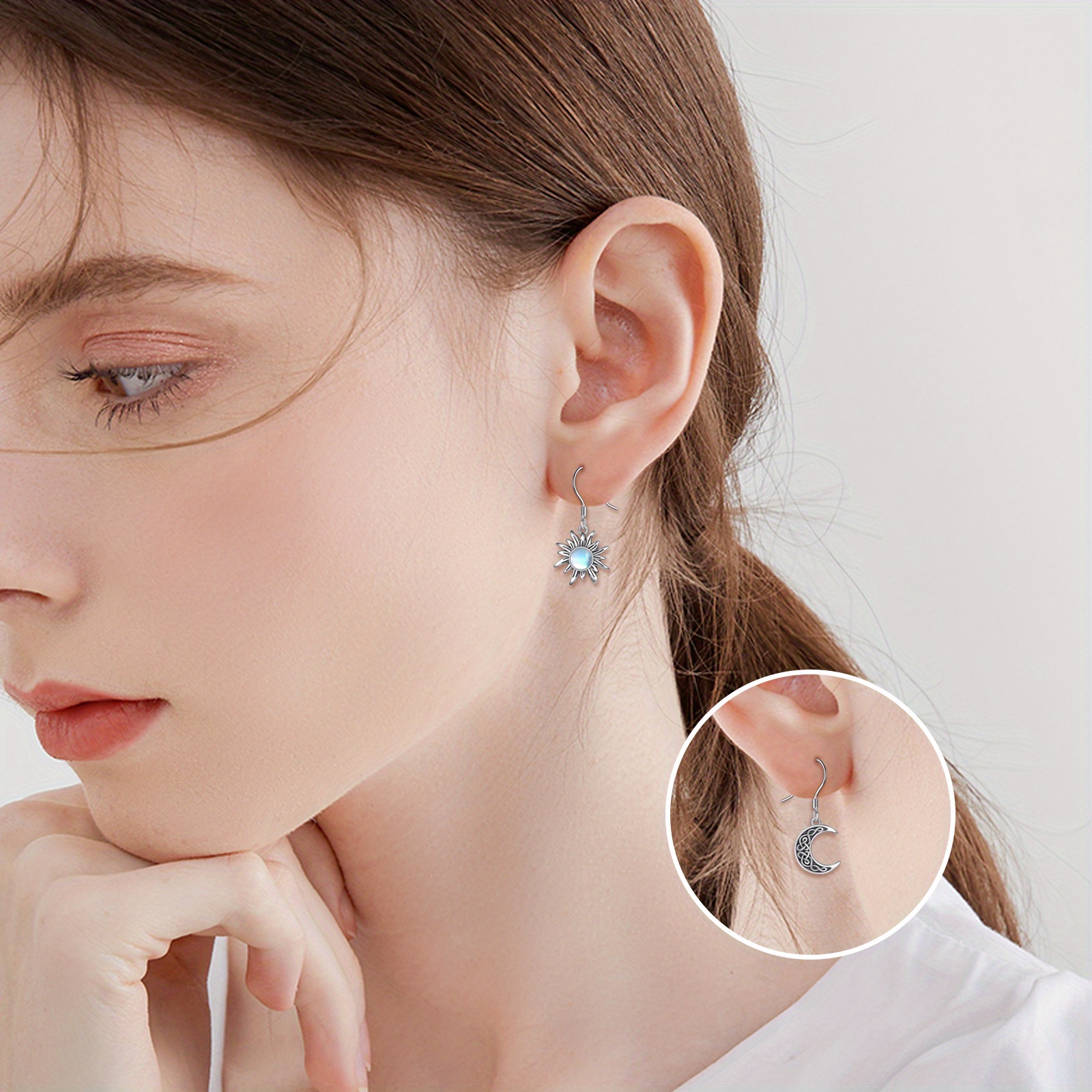 Sun and Moon Dangle Drop Earrings, Celestial Gift