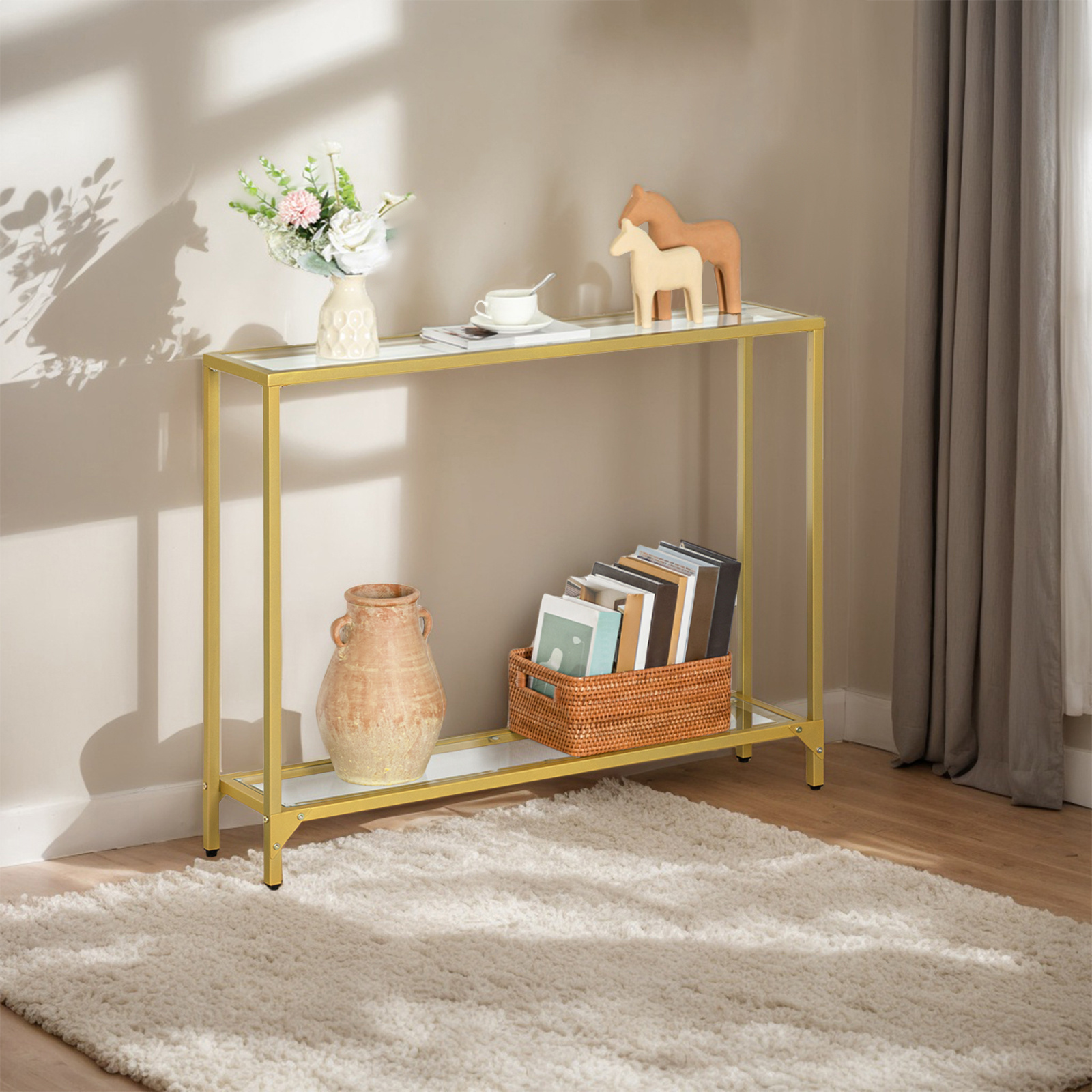 Modern Minimalist Entryway Table with Two-Tier Shelves