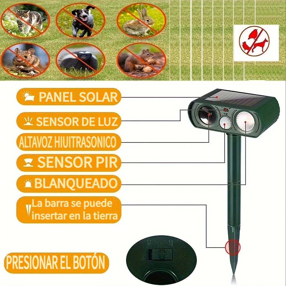 Repelente Ultrasónico Plagas Exterior Solar PIR Sensor De Movimiento  Ultrasónico Perro Gatos Repelente De Animales Control De Plagas #Cuadrado  ANGGREK GEJY03