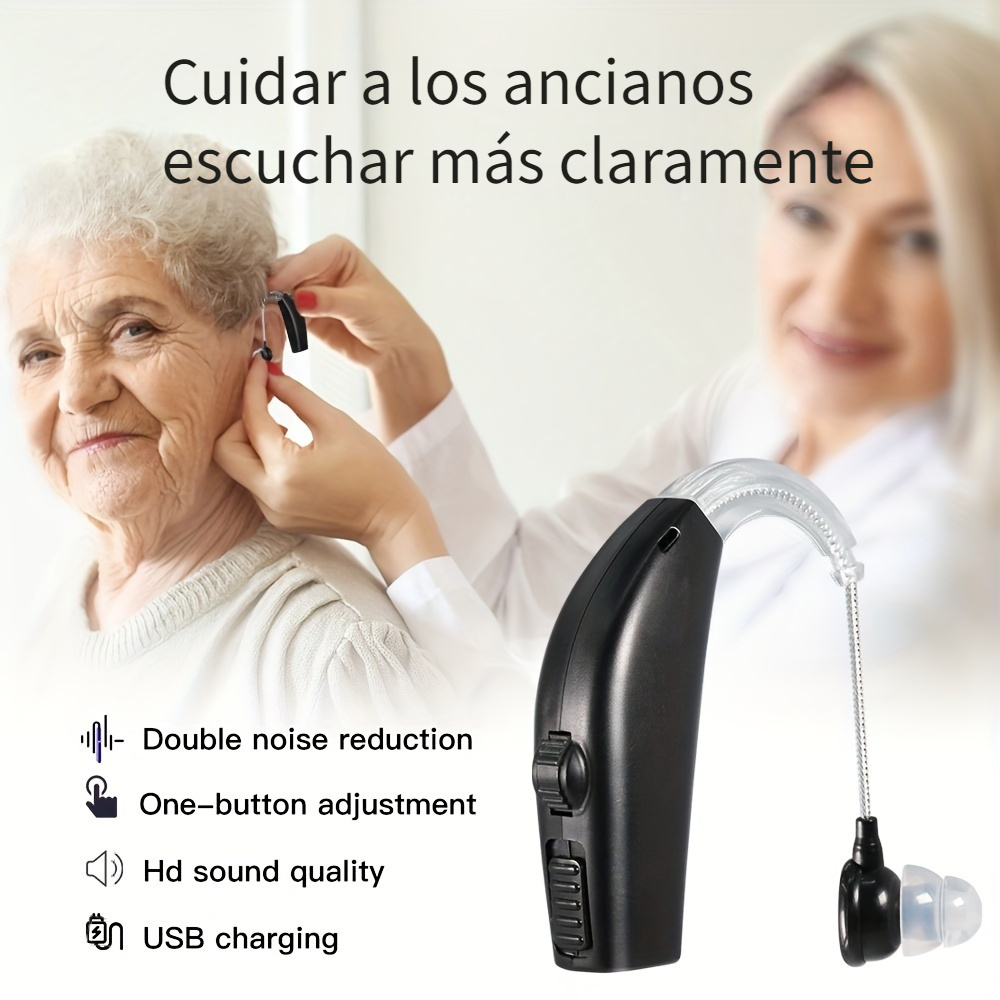 Audífonos inalámbricos para ancianos Amplificador de sonido de ayuda para  el oído recargable Mini audífono portátil Audifonos para Sordera  Dispositivo para sordos