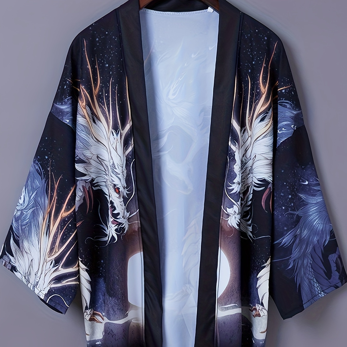 Plus Size Men's Thobe, Dragon Print Cardigan Kimono Loose Fit Festival Clothing All Seasons, Men's Clothing