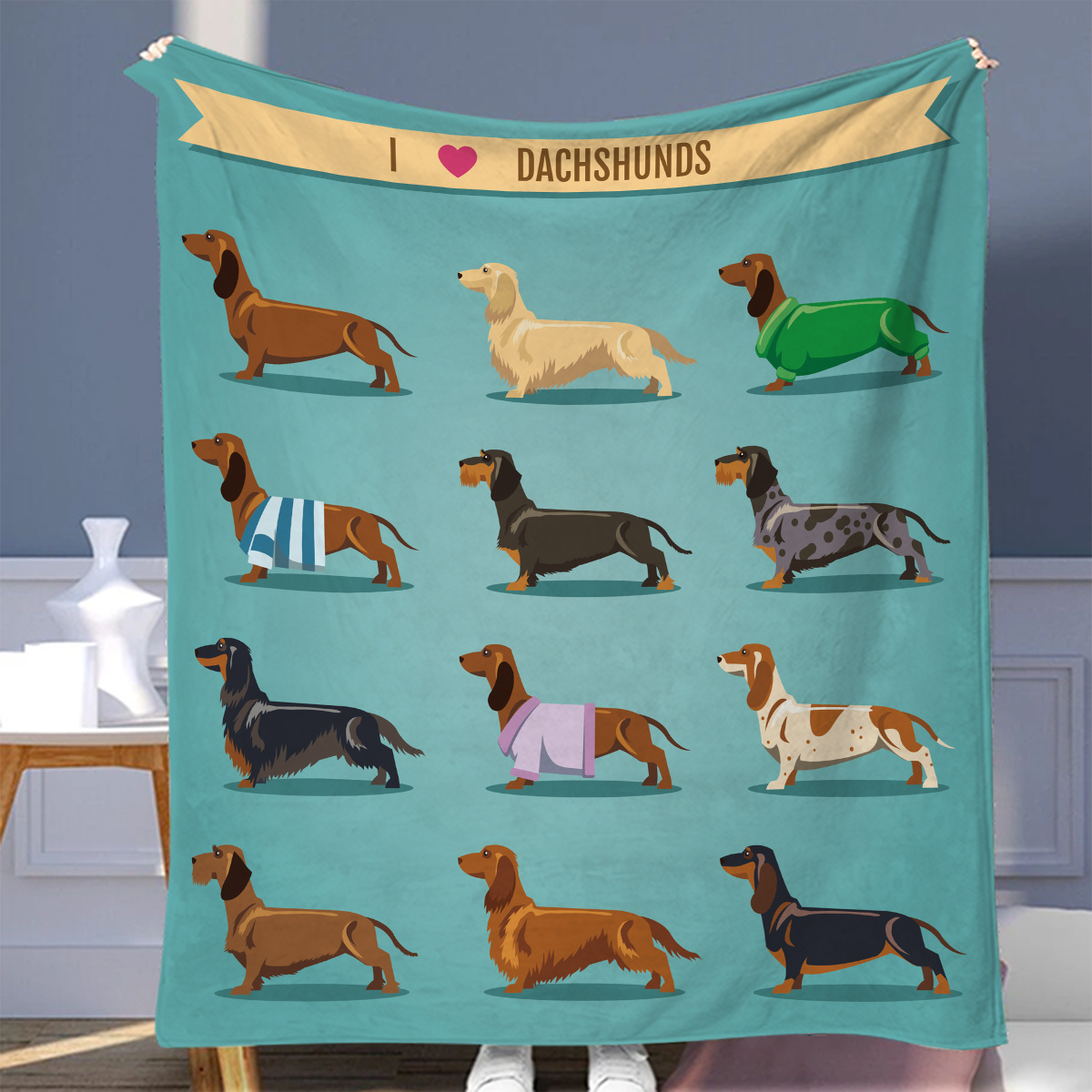 1pc dachshund blanket   blanket   grey sausage fleece flannel blanket blue cute   plush blanket dachshund adults women details 3