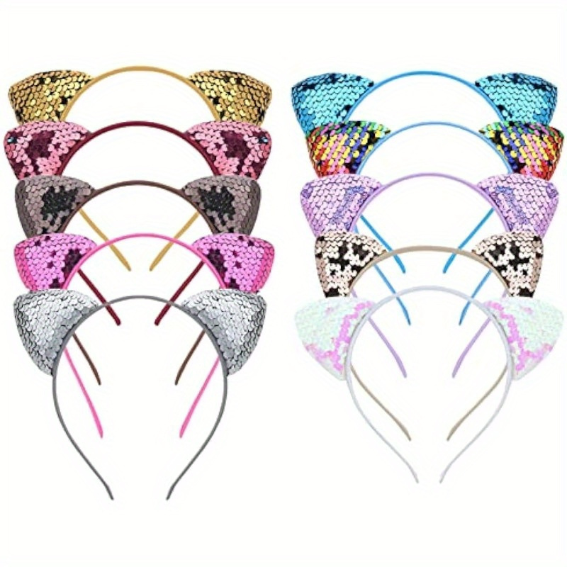 

10pcs Cat Ears Headbands Sequins Cat Ears Hair Hoop Halloween Party Christmas Cosplay Headwear Hair Ornaments For Women