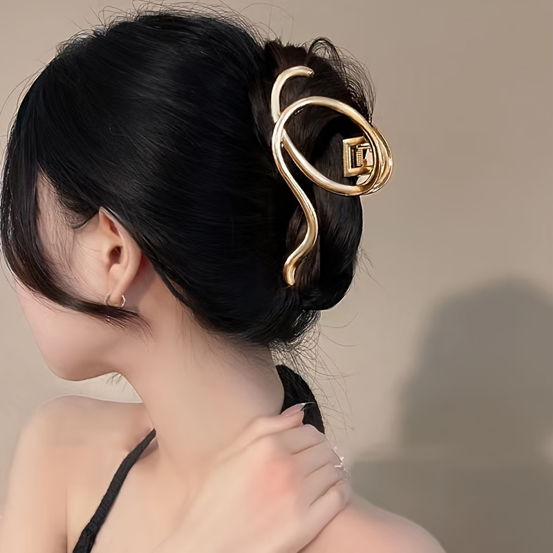 

1pc Metallic Wavy Hair Claw Clips Simple Style Hair Clips Nonslip Ponytail Holder Hair Accessories For Women Female