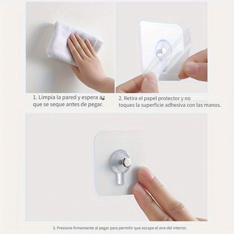 FOTYRIG Ganchos adhesivos resistentes para colgar ganchos de pared sin  clavos, 15 libras (máx.), rotación de 180 grados, sin costuras, para baño