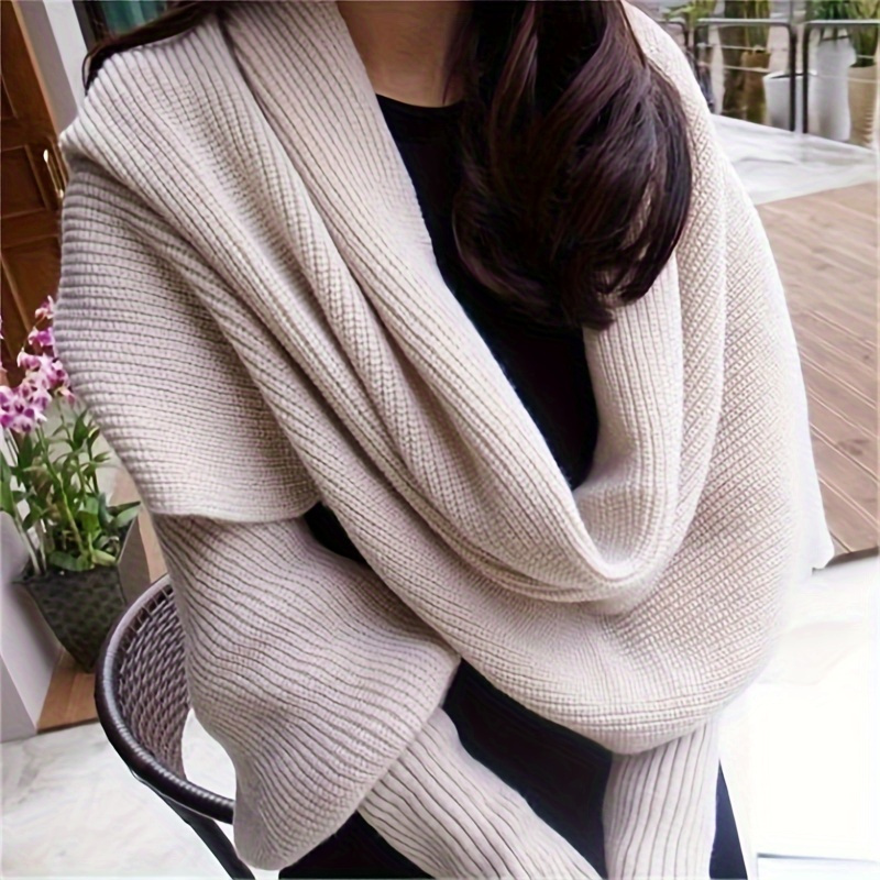 Thickened Knitted Shawl Solid Color Warm Fake Sleeves Cape Women Outdoor Windproof Wraps Scarves