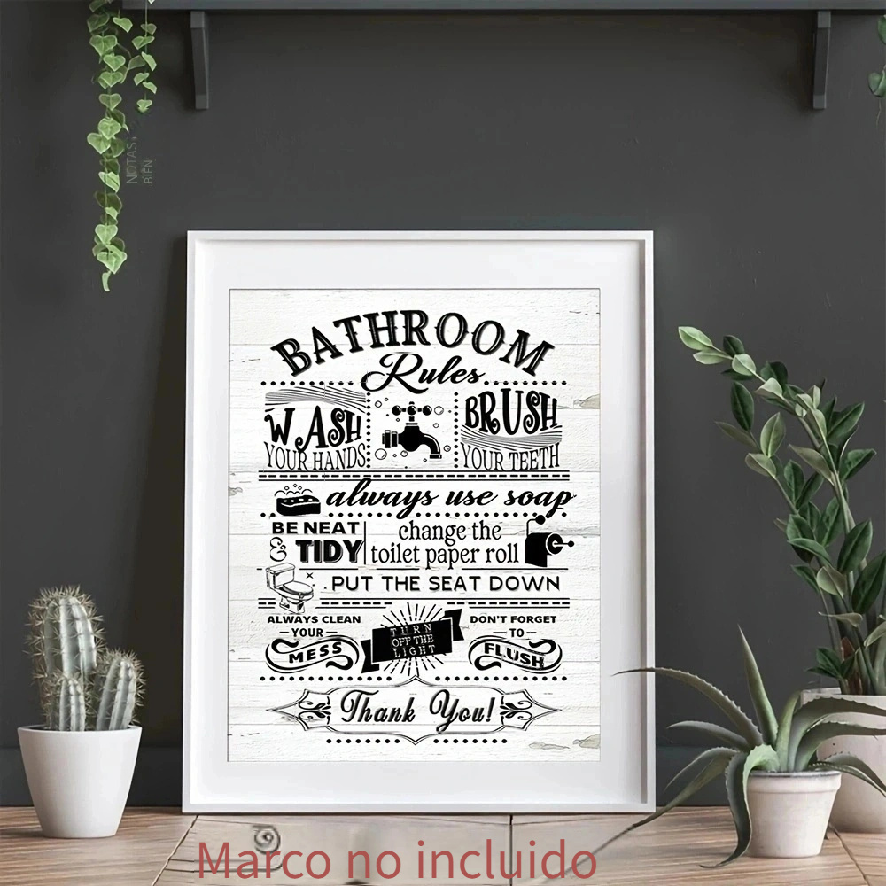  9 piezas de decoración de pared de baño, divertido letrero de  baño vintage, citas de baño, impresiones artísticas, carteles de baño para  pared, baño, decoración de imágenes, sin marco (fuente negra) 