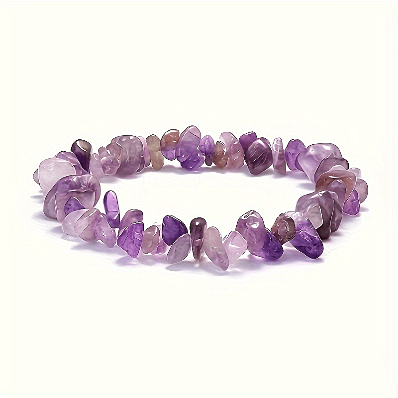 1pc Elegant Natural Amethyst Chip Bracelet, 5-8mm Polished Crystal Beads, Adjustable Solid Unscented Jewelry For Women