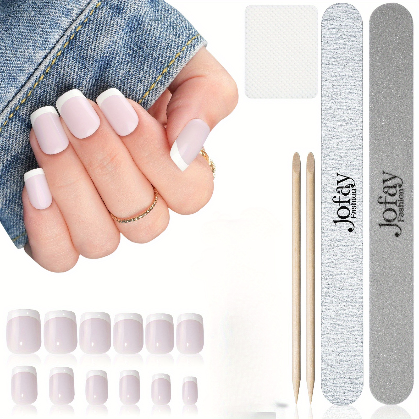 Jofay Fashion Press on Nails with Heart Big Rhinestones, Luxury Nude French  Coffin Stick on Nails