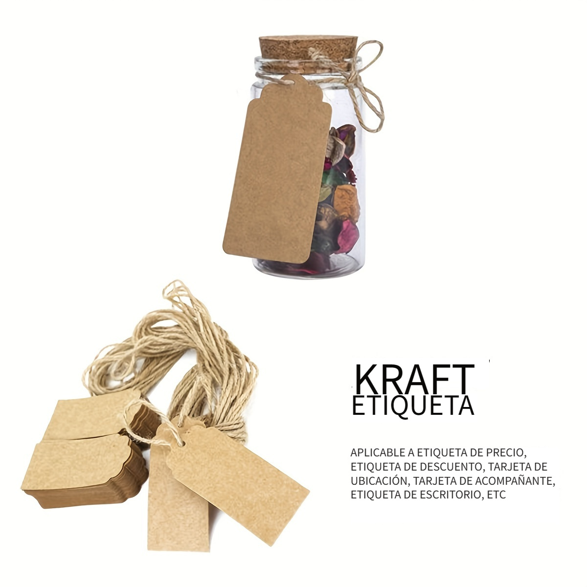 jijAcraft 100 mini etiquetas de regalo de papel kraft con cuerda, hechas a  mano con amor, etiquetas de regalo de 2.8 x 1 pulgada, etiquetas de papel