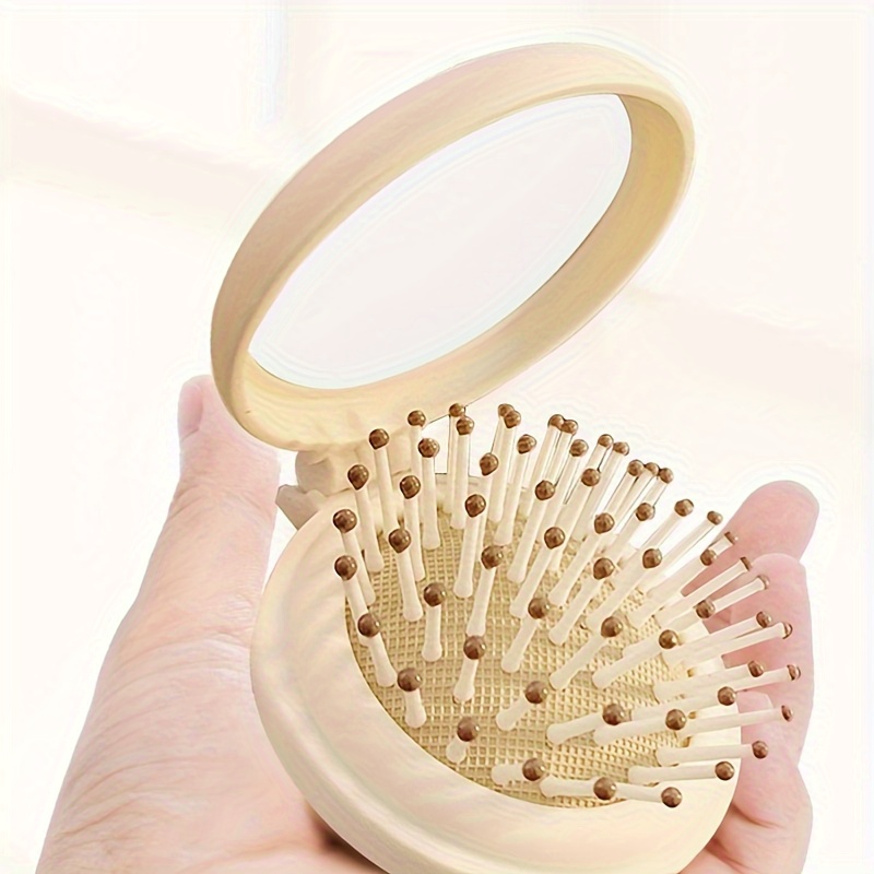 

Mini Cute Hairbrush Mirror Set, Round Portable Airbag Massage Comb Foldable Pocket Mirror Comb Hair Styling Tool For Women Girls