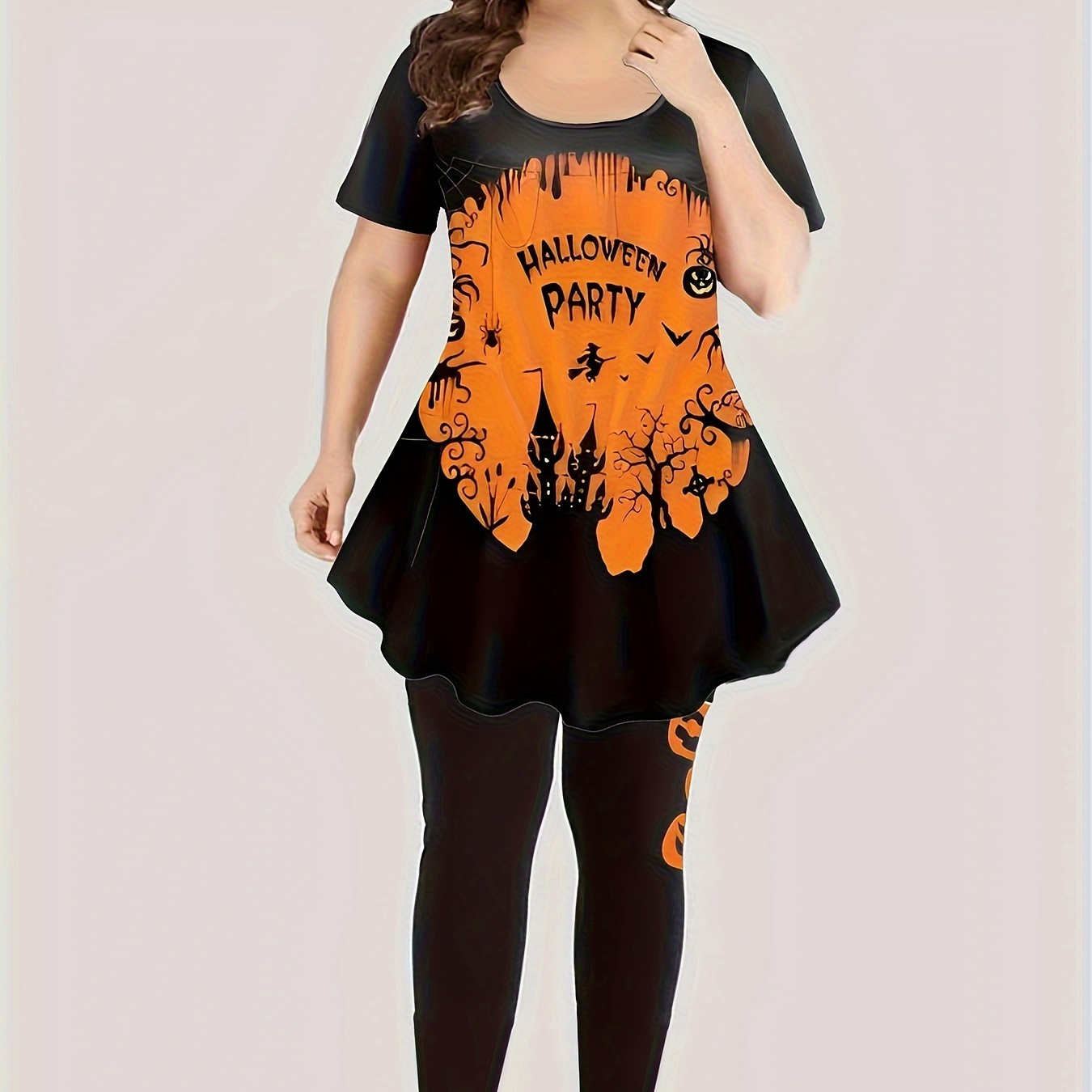 Plus Size Halloween Gothic Outfits Set Women's Plus Pumpkin - Temu Canada