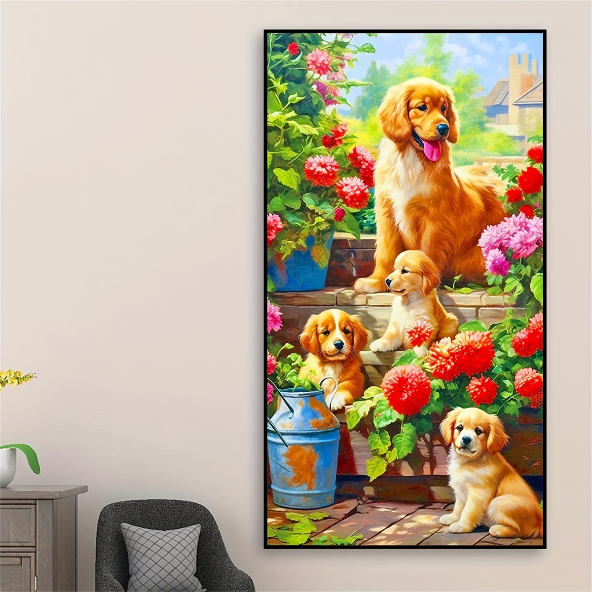 

1pc Large Size 40*70cm/15.75inx27.55in Frameless Diy Handmade 5d Diamond Painting Puppy House Full Diamond Painting Art Embroidery Cross Stitch Painting Diamond Painting Art Craft Wall Decoration