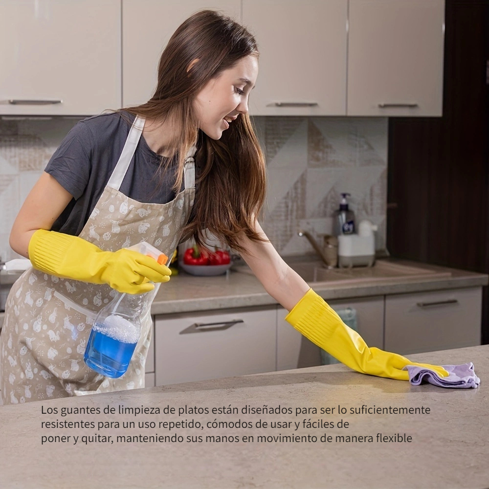Guantes de limpieza para lavar platos, 3 pares de guantes de goma  reutilizables, guantes antideslizantes para lavandería, cocina, jardinería,  hogar (puño largo)