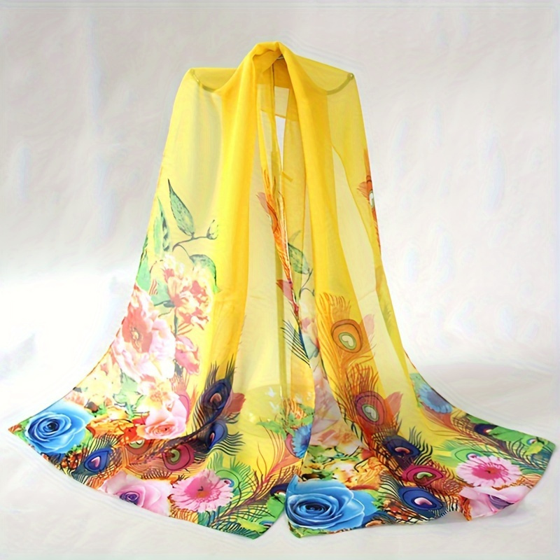 

Lightweight Colorful Flower Print Scarf Stylish Thin Breathable Smooth Shawl Casual Outdoor Sunscreen Seaside Beach Towel