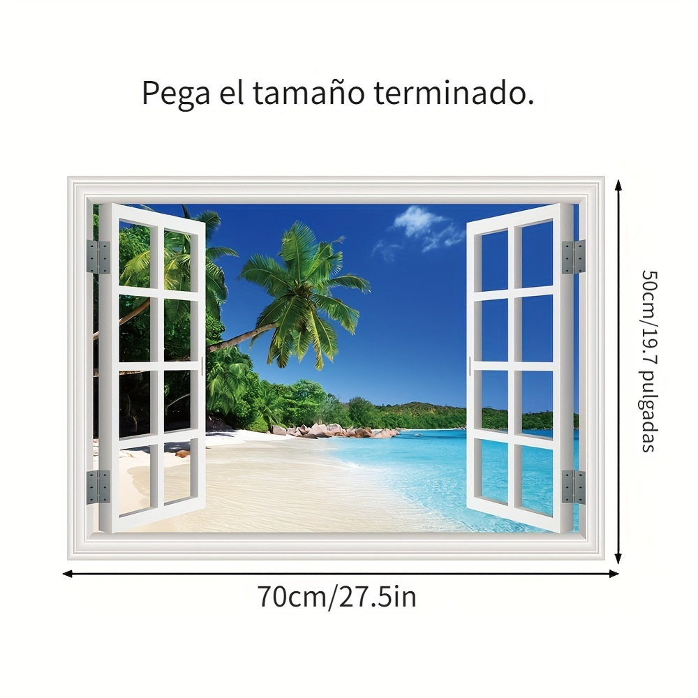  Calcomanías de pared para ventana falsa con paisaje de playa de  mar y cielo, calcomanías de pared para ventana abierta, estilo bohemio,  virtual, ventana, dormitorio, 59 pulgadas de ancho x 35.4