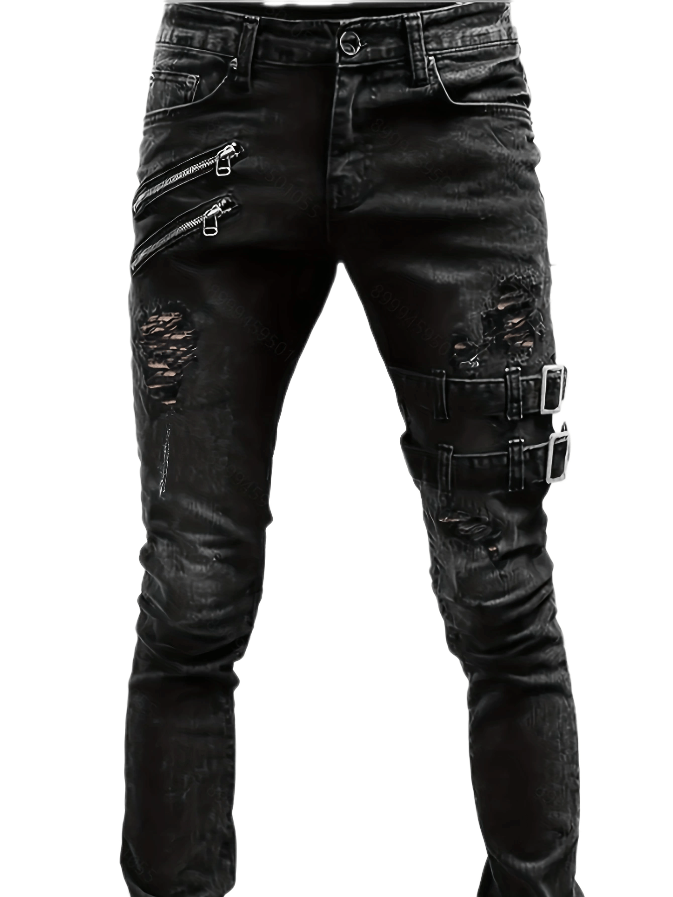 Trendy Ease: Men's Casual Fashion Slim Harem Black Leather Trousers Pants