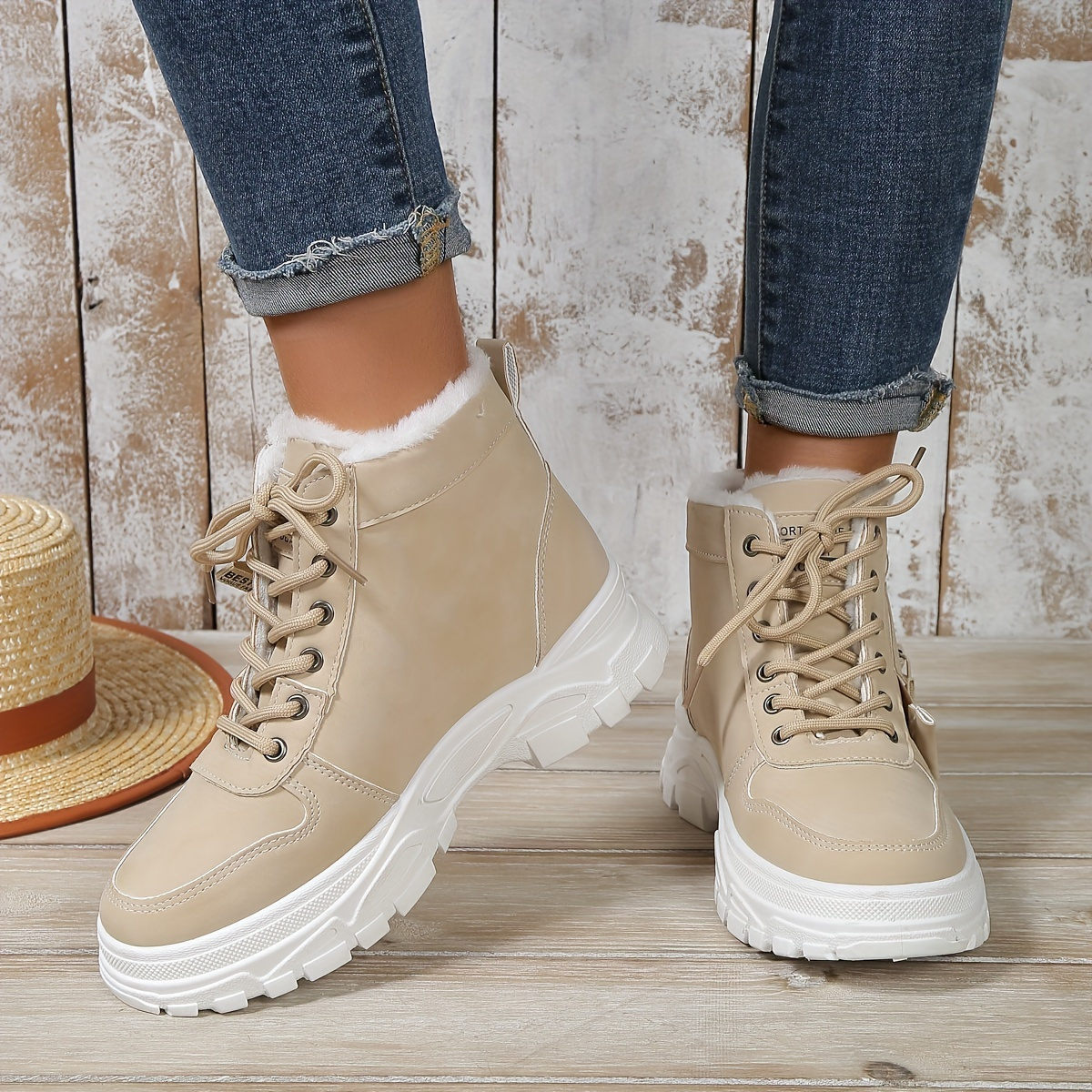 

Women's Platform Short Boots, Casual Lace Up Plush Lined Boots, Comfortable Winter Ankle Boots