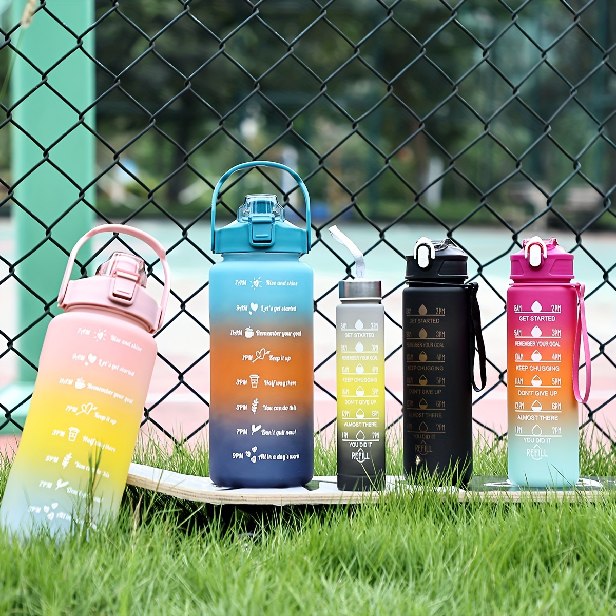 

1pc/3pcs, Frosted Fashion Motivational Water Bottle, Sports Water Bottle With Straw, Gradient Color Large Capacity Water Cup, Perfect For Outdoor Camping !