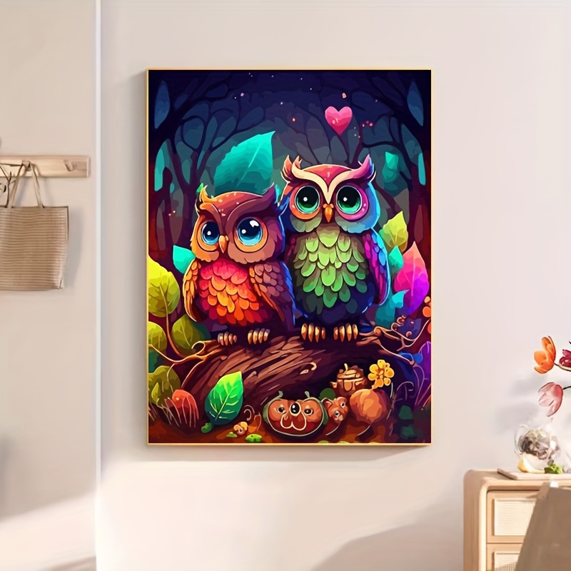 

1pc Painting By Numbers Kit, Owl Animal Handpainted Picture By Numbers Canvas Colouring Unique Gift Home Decor 40x50cm/16x20inch Without Frame
