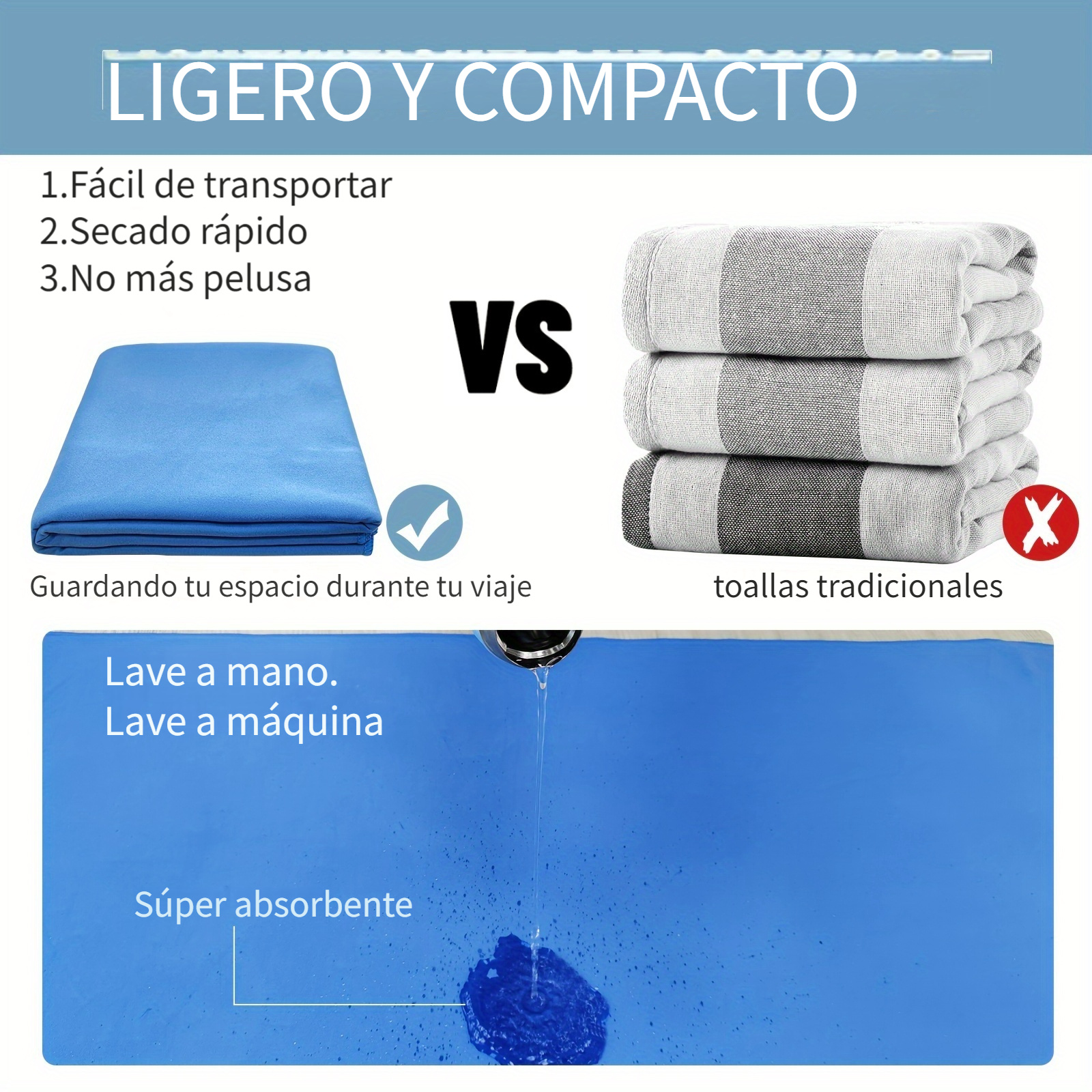 3 toallas de viaje, toalla de campamento, toallas de entrenamiento para  gimnasio, microfibra suave, ligera, absorbente, de secado rápido, para
